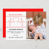Valentijnse  geboorte aankondiging hartslag rood w (Voorkant / Achterkant)