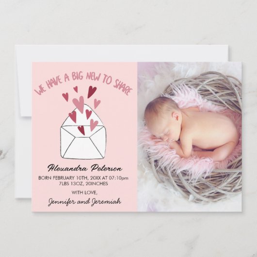 Valentijnse  geboorte aankondiging kaart envelop h (Voorkant)