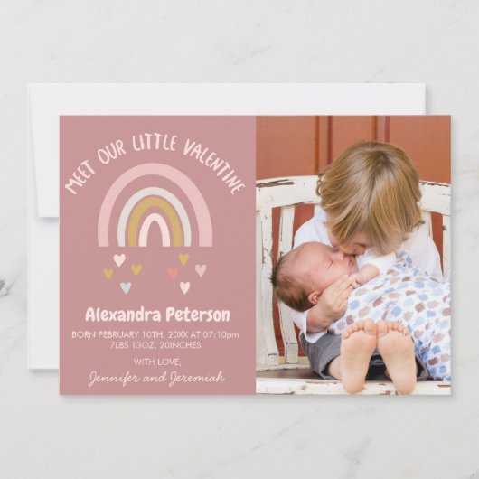 Valentijnse  geboorte aankondiging kaart regenboog (Voorkant)