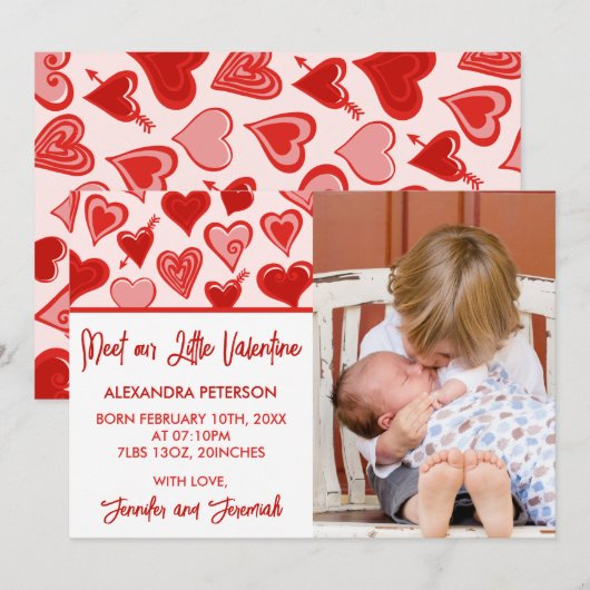 Valentijnse  geboorte aankondiging kaart schattig  (Voorkant / Achterkant)