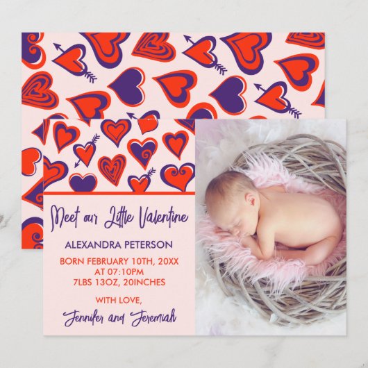 Valentijnse  geboorte aankondiging kaart schattig  (Voorkant / Achterkant)