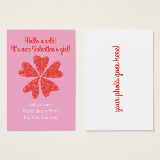 Valentijnse geboorteaankondiging visitekaartje (Voorkant /achterkant)