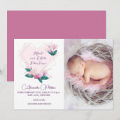 Valentijnse  geboortekaart Elegant Flower Aankondiging (Voorkant / Achterkant)