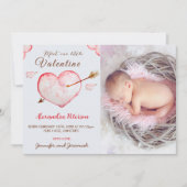 Valentijnse  geboortekaartjes hartpijl aankondiging (Voorkant)