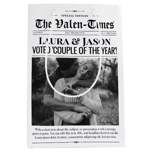 Valentijnse  geschenkzak, paar kranten geschenkzak medium cadeauzakje (Voorkant)