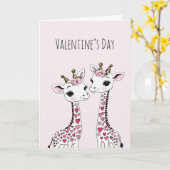 Valentijnse Giraffes Schattige Valentijnen Kaart (Gele Bloem)