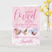 Valentijnse Girly Pink Glitter Photo Collage Kaart (Gele Bloem)