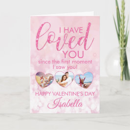 Valentijnse Girly Pink Glitter Photo Collage Kaart