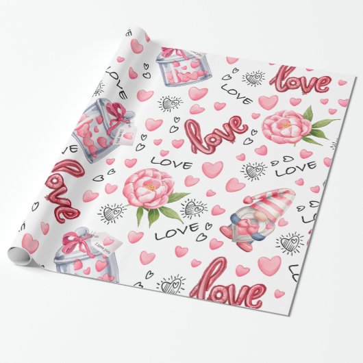 Valentijnse  Gnome Cadeaupapier (Uitgerold)
