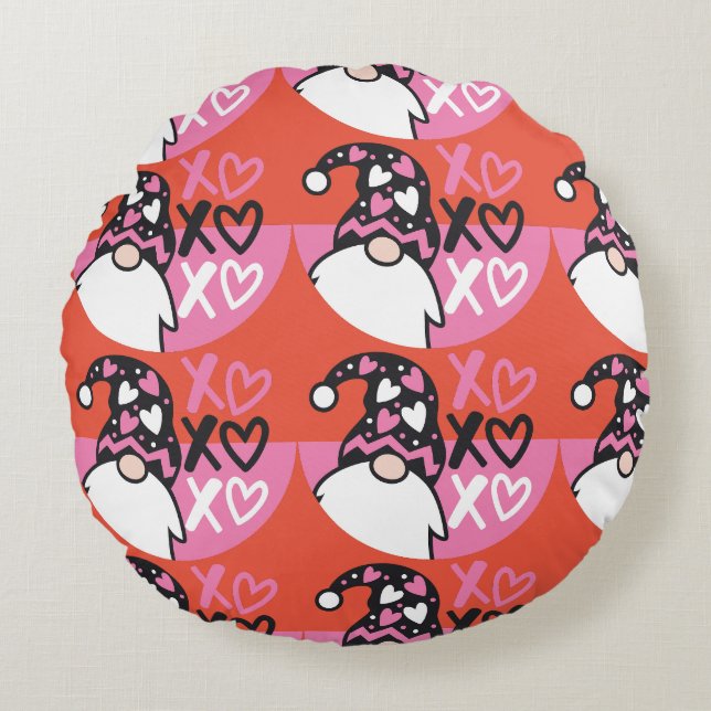 Valentijnse Gnome Rond Kussen (Voorkant)