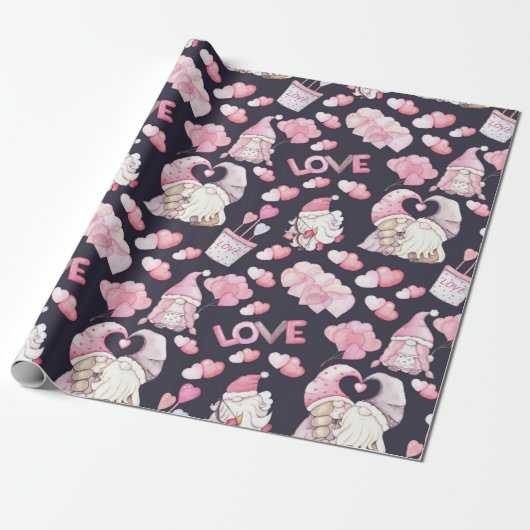 Valentijnse Gnomen in Love Wrapping Paper Cadeaupapier (Uitgerold)