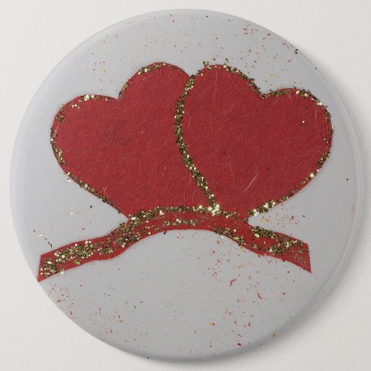 Valentijnse goudvonk met rood hart ronde button 6,0 cm (Voorkant)