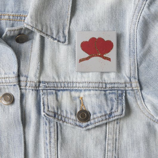 Valentijnse goudvonk met rood hart vierkante button 5,1 cm (In situ)