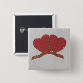 Valentijnse goudvonk met rood hart vierkante button 5,1 cm (Voorkant /achterkant)