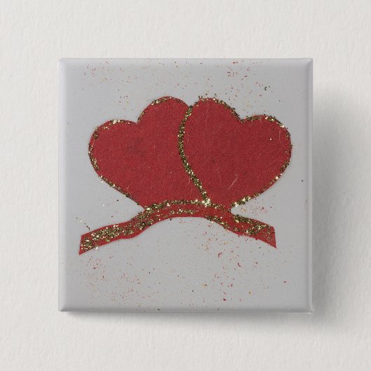 Valentijnse goudvonk met rood hart vierkante button 5,1 cm (Voorkant)