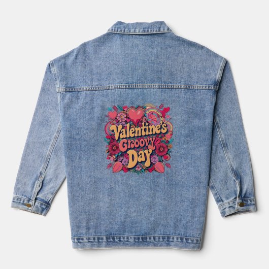 Valentijnse groovy dag, retro clipart denim jacket (Achterkant)