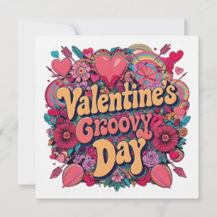 Valentijnse groovy dag, retro clipart kaart