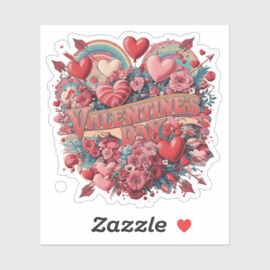 Valentijnse groovy dag, retro clipart sticker (Vel)