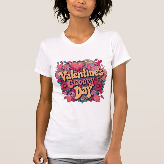 Valentijnse groovy dag, retro clipart t-shirt (Voorkant)