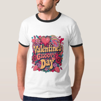 Valentijnse groovy dag, retro clipart t-shirt