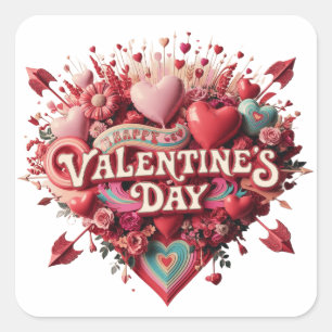 Valentijnse groovy dag, retro clipart vierkante sticker