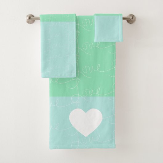 Valentijnse Hand-Drawn Love Blue Green Bad Handdoek (Insitu)