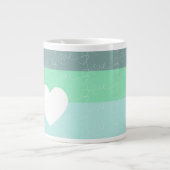 Valentijnse Hand-Drawn Love Blue Green Grote Koffiekop (Voorkant)