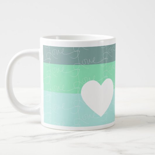 Valentijnse Hand-Drawn Love Blue Green Grote Koffiekop (Links)
