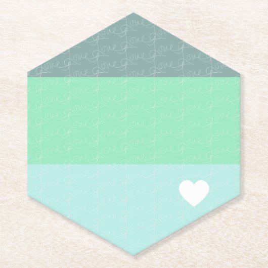 Valentijnse  Hand-Drawn Love Blue Green Kartonnen Onderzetters (Voorkant)