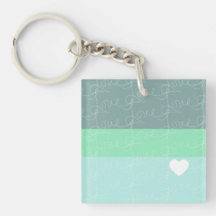 Valentijnse  Hand-Drawn Love Blue Green Sleutelhanger