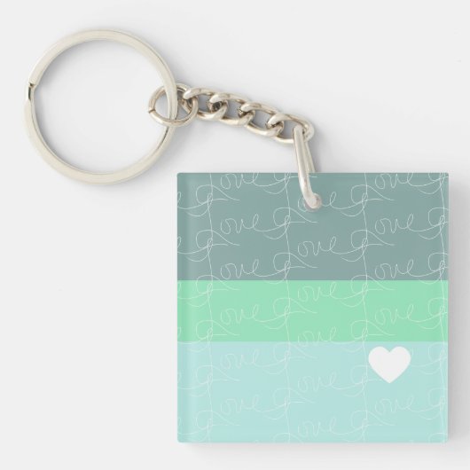 Valentijnse  Hand-Drawn Love Blue Green Sleutelhanger (voorkant)
