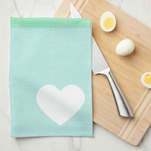 Valentijnse  Hand-Drawn Love Blue Green Theedoek (Quarter Fold)