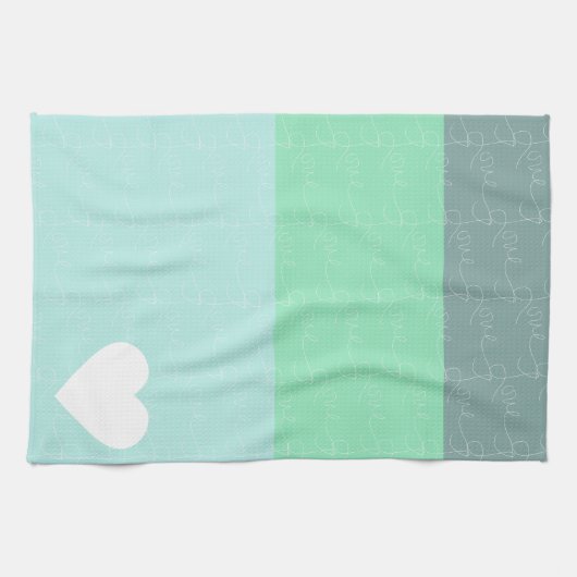 Valentijnse  Hand-Drawn Love Blue Green Theedoek (Horizontaal)