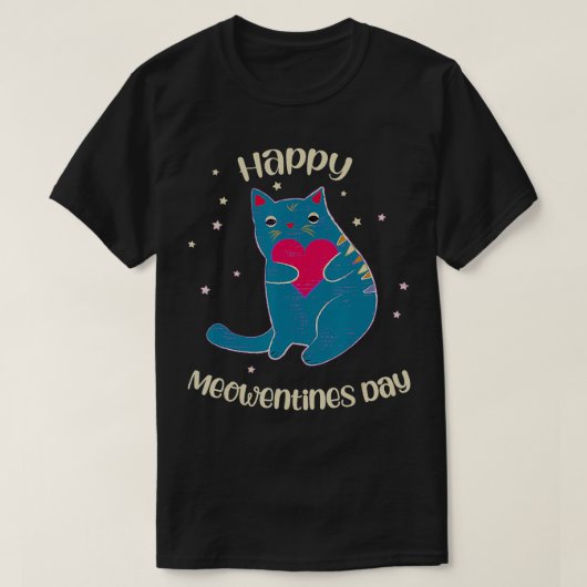 Valentijnse Happy Meowentines Dag Kat Houdt Hart T-shirt (Design voorkant)
