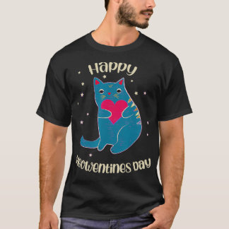 Valentijnse  Happy Meowentines Dag Kat Houdt Hart  T-shirt