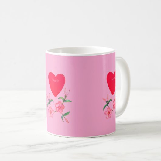 Valentijnse Hart- en roze Mandevilla-bloem Koffiemok (Voorkant rechts)