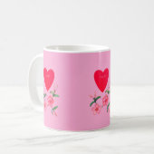 Valentijnse Hart- en roze Mandevilla-bloem Koffiemok (Voorkant links)