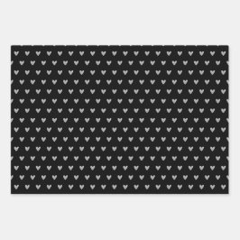 Valentijnse Hart Grijs op Zwart en Grijs op Wit Inpakpapier Vel