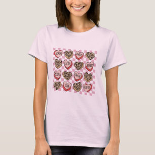 Valentijnse  Hart met roze en witte cheques T-shirt