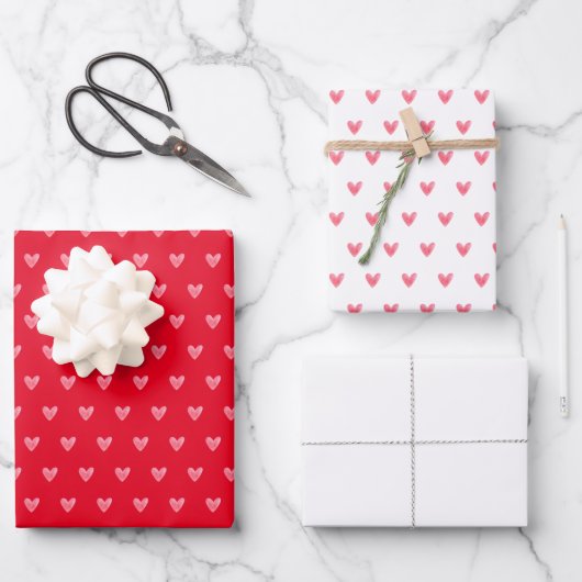 Valentijnse Hart op Rood en op Wit met Wit Inpakpapier Vel (Voorkant)