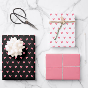 Valentijnse Hart op Zwart en op Wit met Roze Inpakpapier Vel