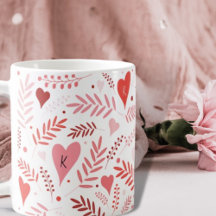 Valentijnse Hart Pink Red Stylish Pattern Monogram