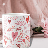 Valentijnse Hart Pink Red Stylish Pattern Monogram Koffiemok