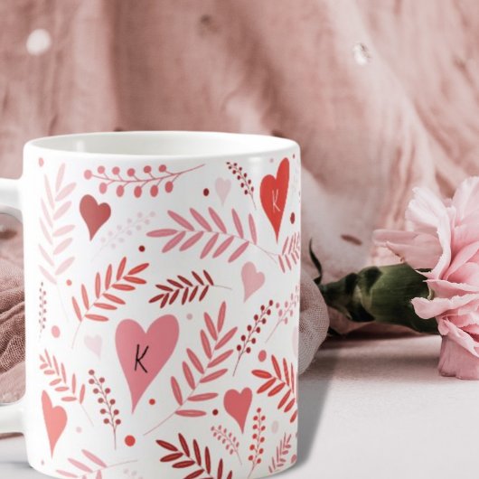 Valentijnse Hart Pink Red Stylish Pattern Monogram Koffiemok