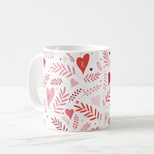 Valentijnse Hart Pink Red Stylish Pattern Monogram Koffiemok (Voorkant links)