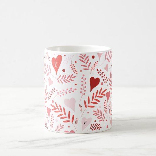 Valentijnse Hart Pink Red Stylish Pattern Monogram Koffiemok (Center)