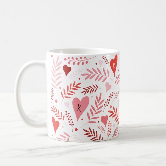 Valentijnse Hart Pink Red Stylish Pattern Monogram Koffiemok (Links)