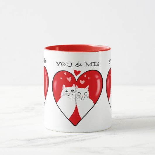 Valentijnse hart witte katten JIJ & IK Mok (Midden)