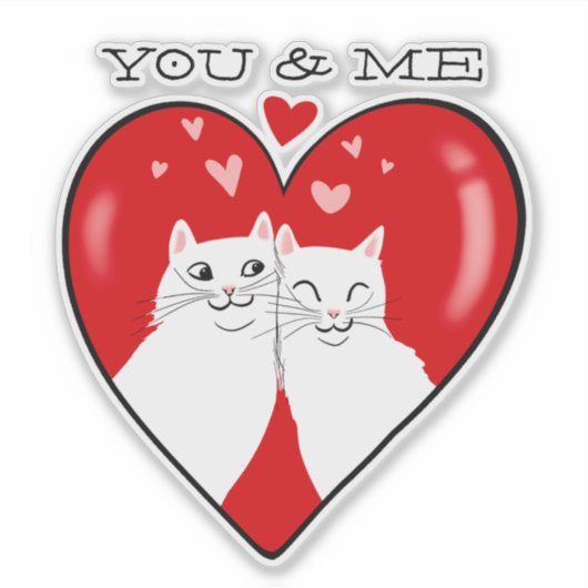 Valentijnse hart witte katten JIJ & IK Sticker (Voorkant)