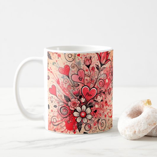 Valentijnse Harten / Daisy / Splatter Art / Sangri Koffiemok (Met donut)